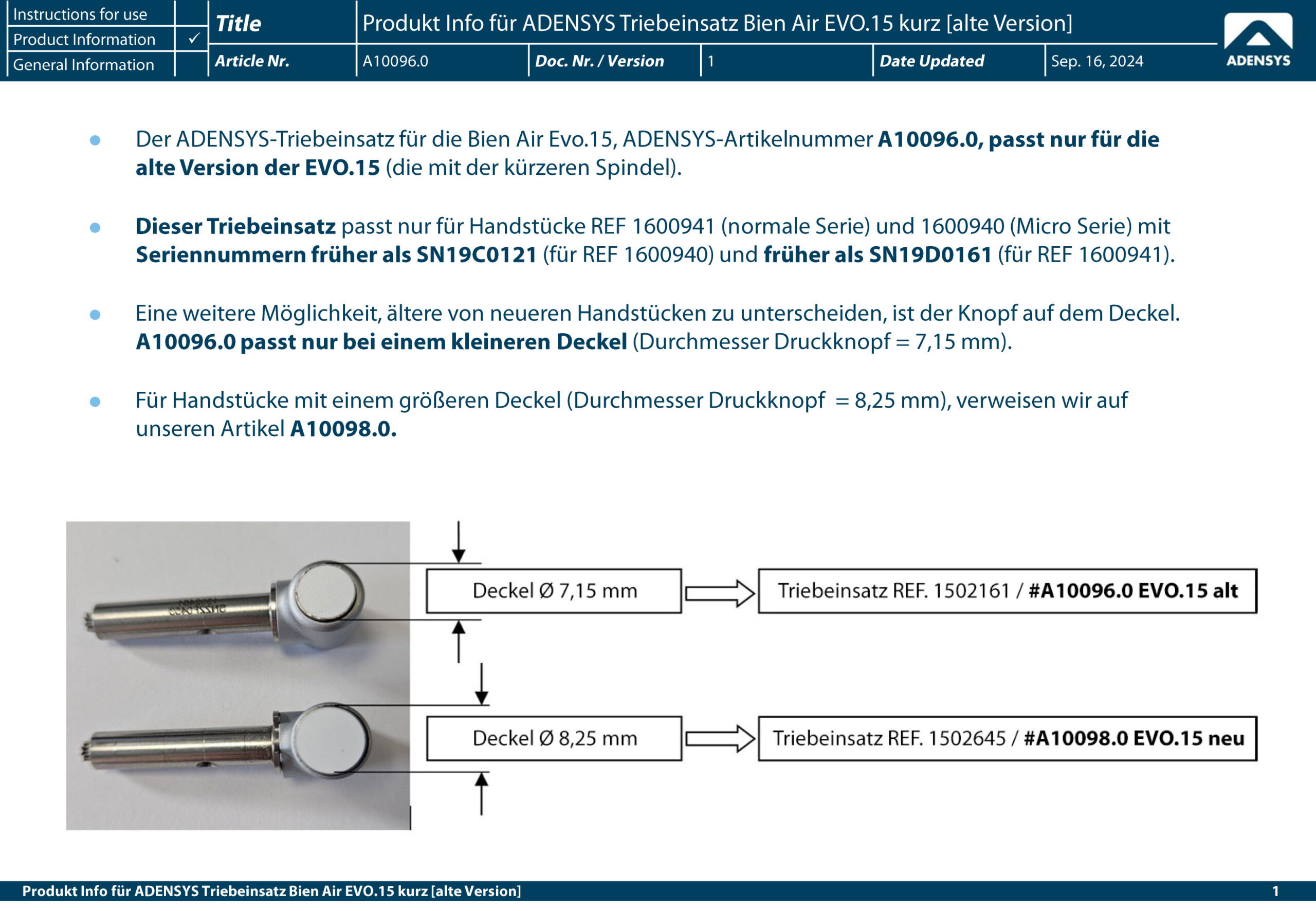 Triebeinsatz für Bien Air EVO.15 1:5 L kurz (alt) – Bild 4